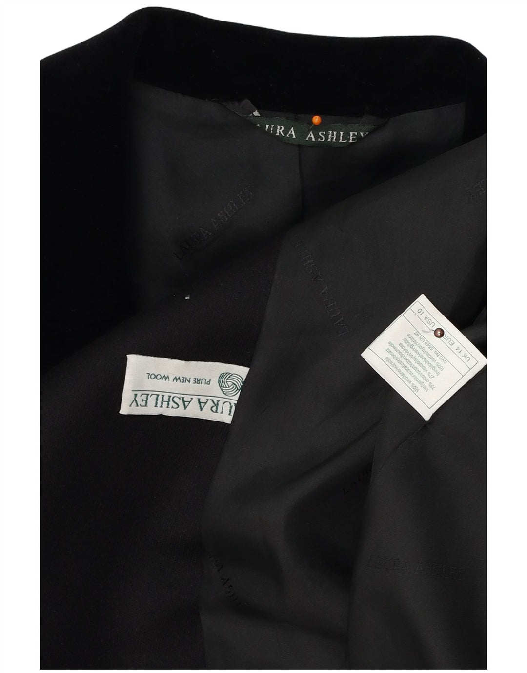 LAURA ASHLEY Veste blazer longue à 4 boutons pour femme UK 14 Grande laine noire