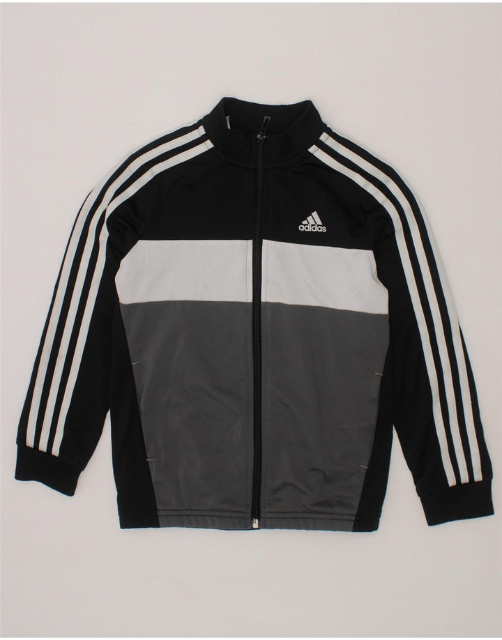 ADIDAS Boys Tracksuit Top Jacket 7-8 Years XS Black Colourblock Polyester Vintage Adidas and Second-Hand Adidas from Messina Hembry 