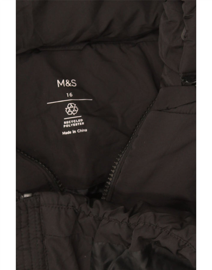Marks & Spencer Veste matelassée à capuche pour femme UK 16 Large Noir Polyester