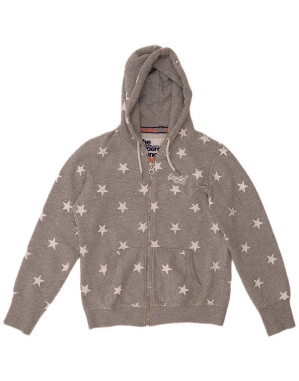 SUPERDRY Pull à capuche zippé à motif abstrait pour femme UK 14 Large Gris