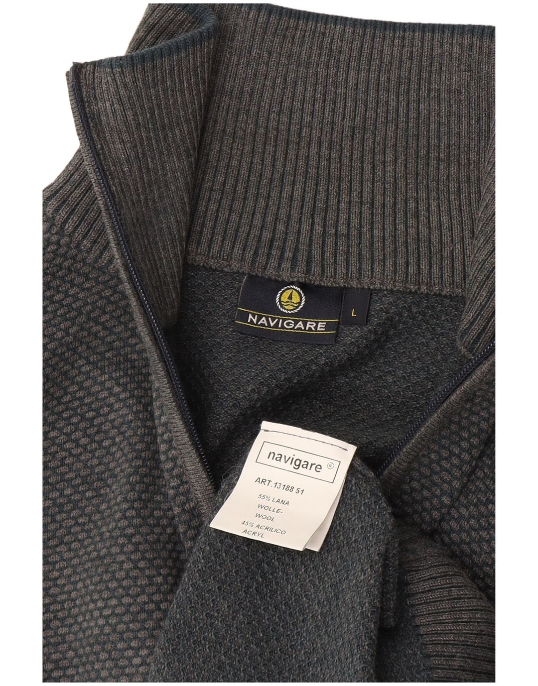 Navigare Pull à col zippé pour homme en laine grise