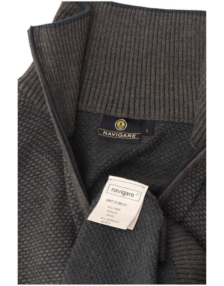 Navigare Pull à col zippé pour homme en laine grise