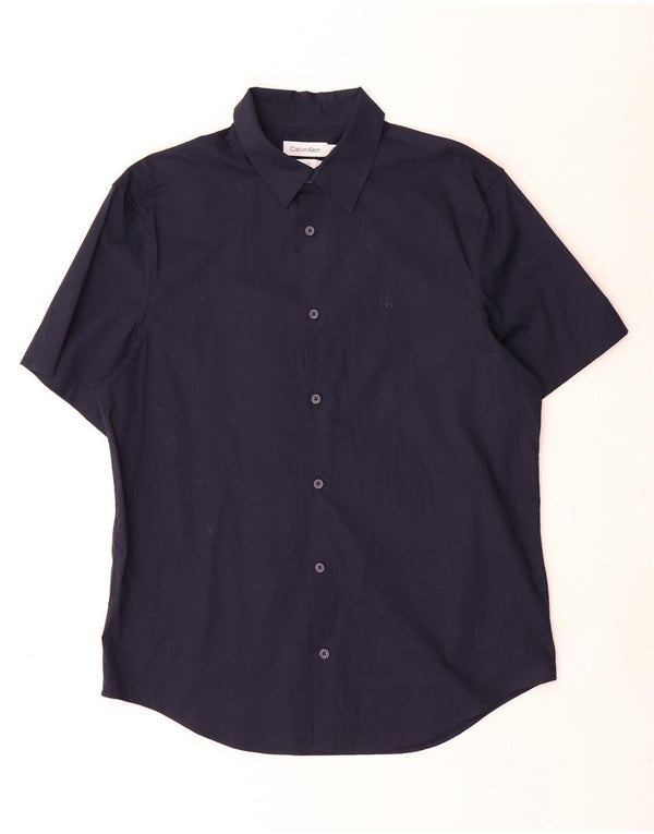 Calvin Klein Chemise Slim à Manches Courtes Homme Bleu Marine Moyen Coton