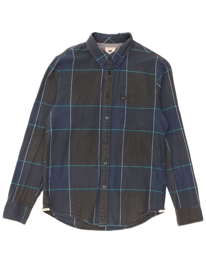 Lee Chemise en flanelle coupe classique pour homme, petit carreaux en coton bleu marine