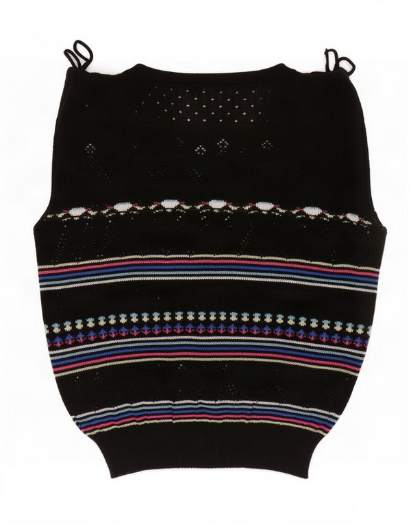 vintage Womens Vest Tank Top UK 16 Grand Noir Rayé