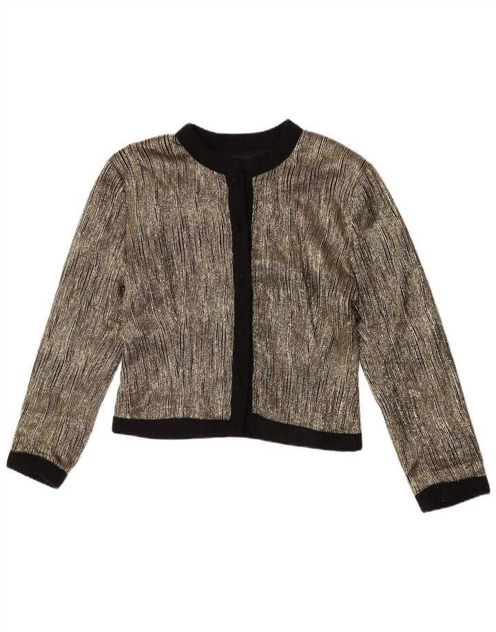 vintage Femme Crop Blazer Veste UK 14 Acétate Colorblock Doré Moyen