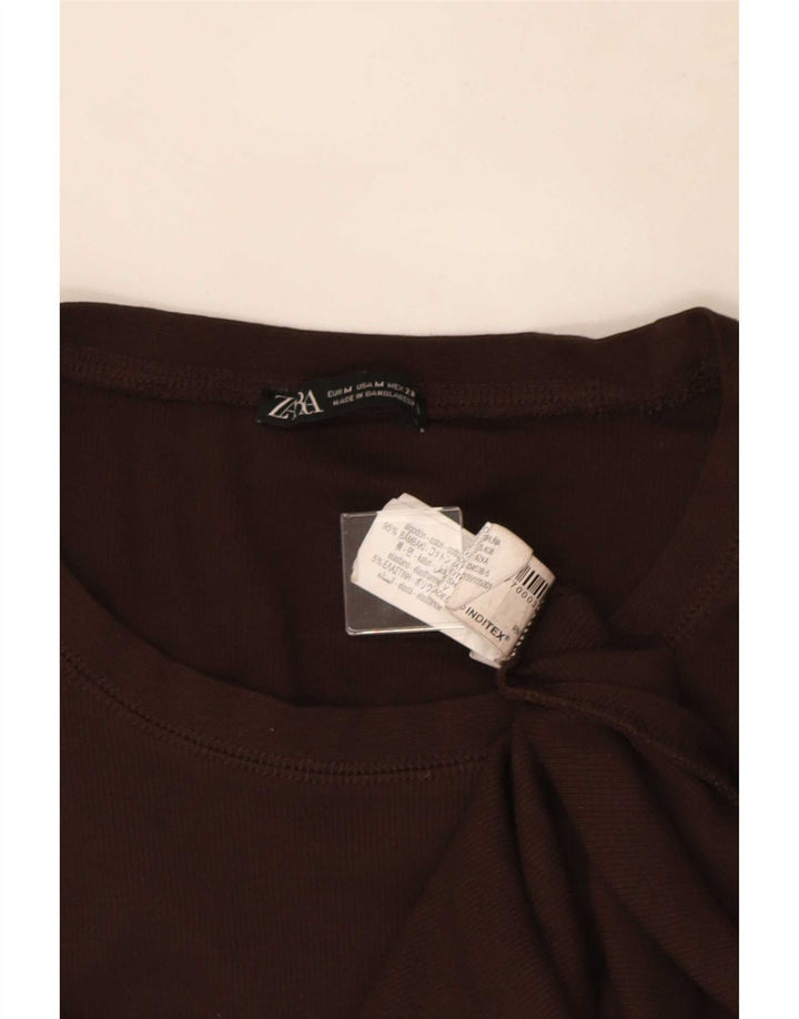 Zara Femme Top Manches Longues UK 12 Coton Marron Moyen