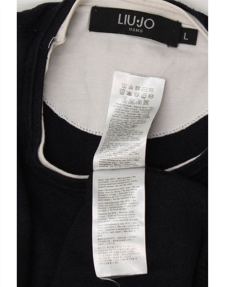 Liu Jo Pull à col rond pour homme en coton bleu marine Taille L