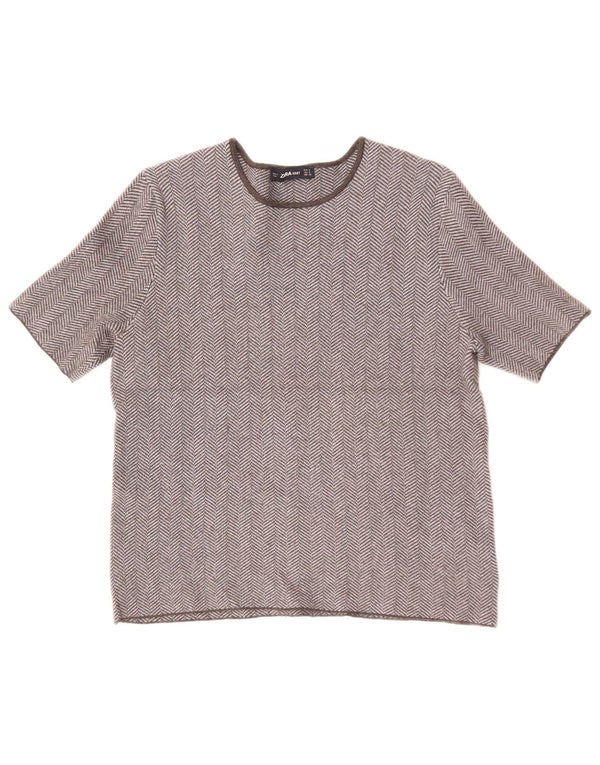 ZARA Femme T-Shirt Top UK 10 Petit Gris Chevrons Viscose