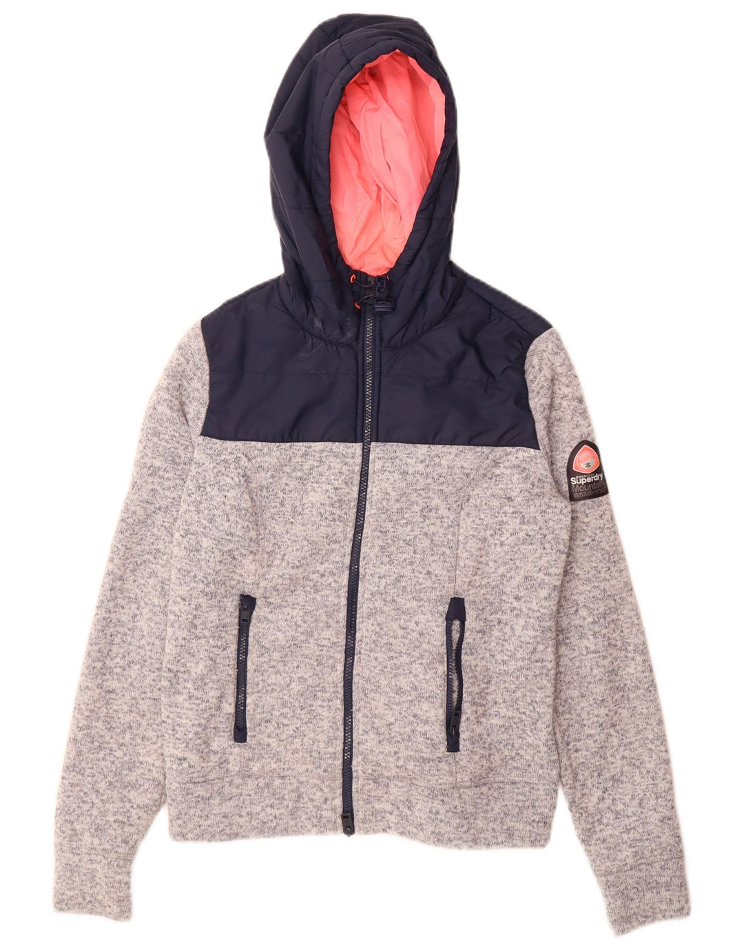 Superdry Pull à capuche zippé pour femme UK 14 Polyester color block gris moyen
