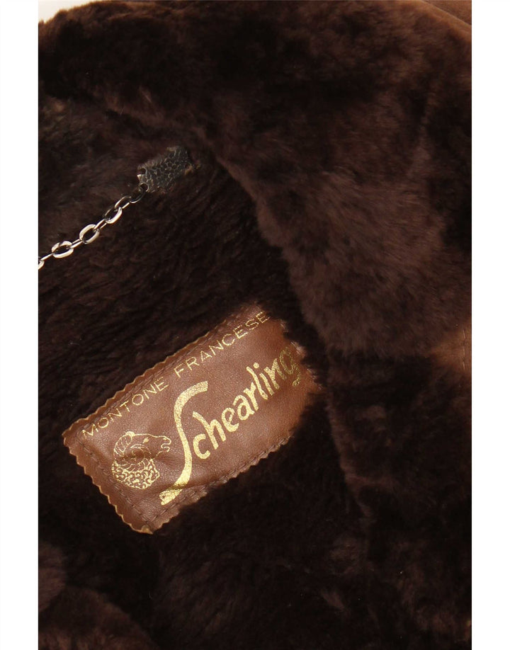 Vintage Manteau en peau de mouton à double boutonnage pour femme UK 10 Petit Marron