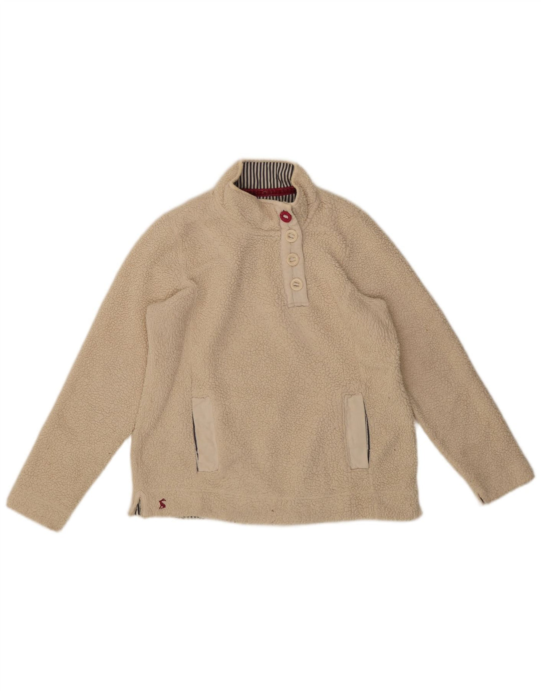 Joules Pull polaire à col boutonné pour femme UK 12 Medium Off White