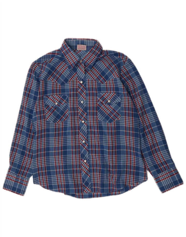 Amy Barr Chemise Western Femme Taille 36 Petit Bleu Plaid Polyester