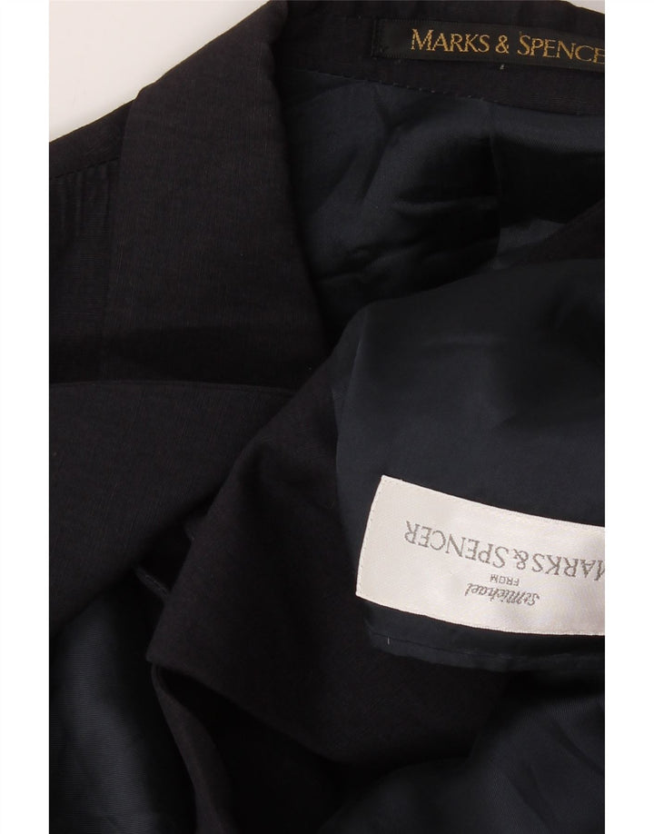 MARKS & SPENCER Mens 3 Button Blazer Jacket UK 44 2XL Navy Blue Linen Vintage Marks & Spencer and Second-Hand Marks & Spencer from Messina Hembry 