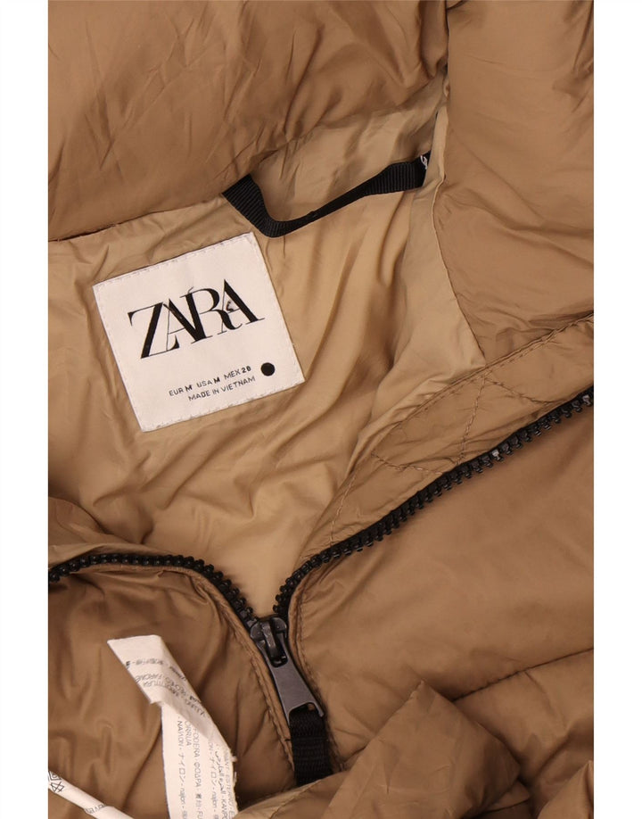 Zara Veste matelassée surdimensionnée à capuche pour femme UK 14 Nylon beige moyen