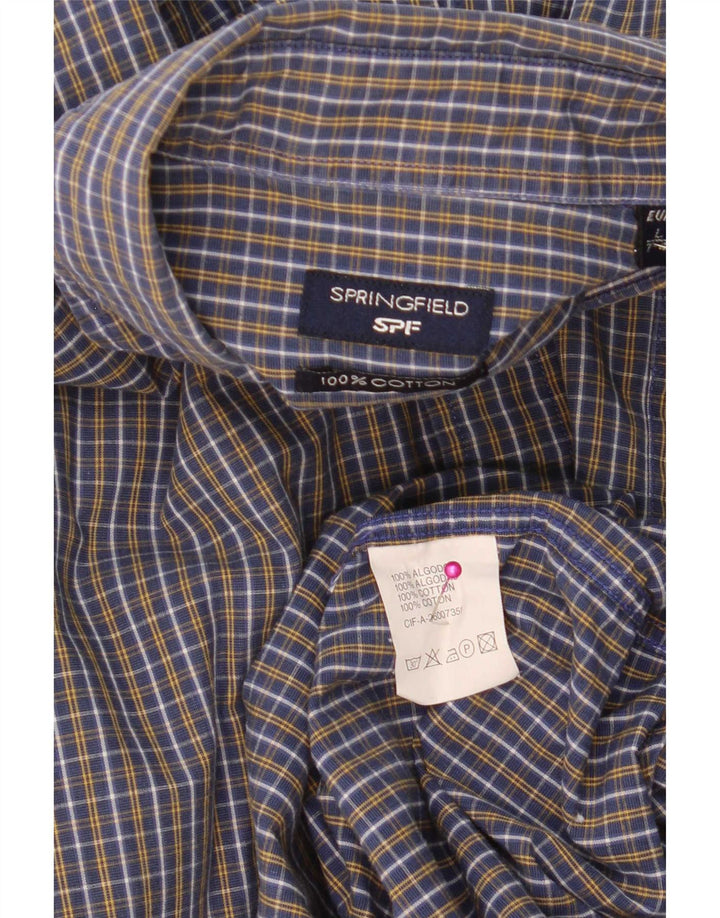 Springfield Chemise à manches courtes pour homme en coton à carreaux bleus