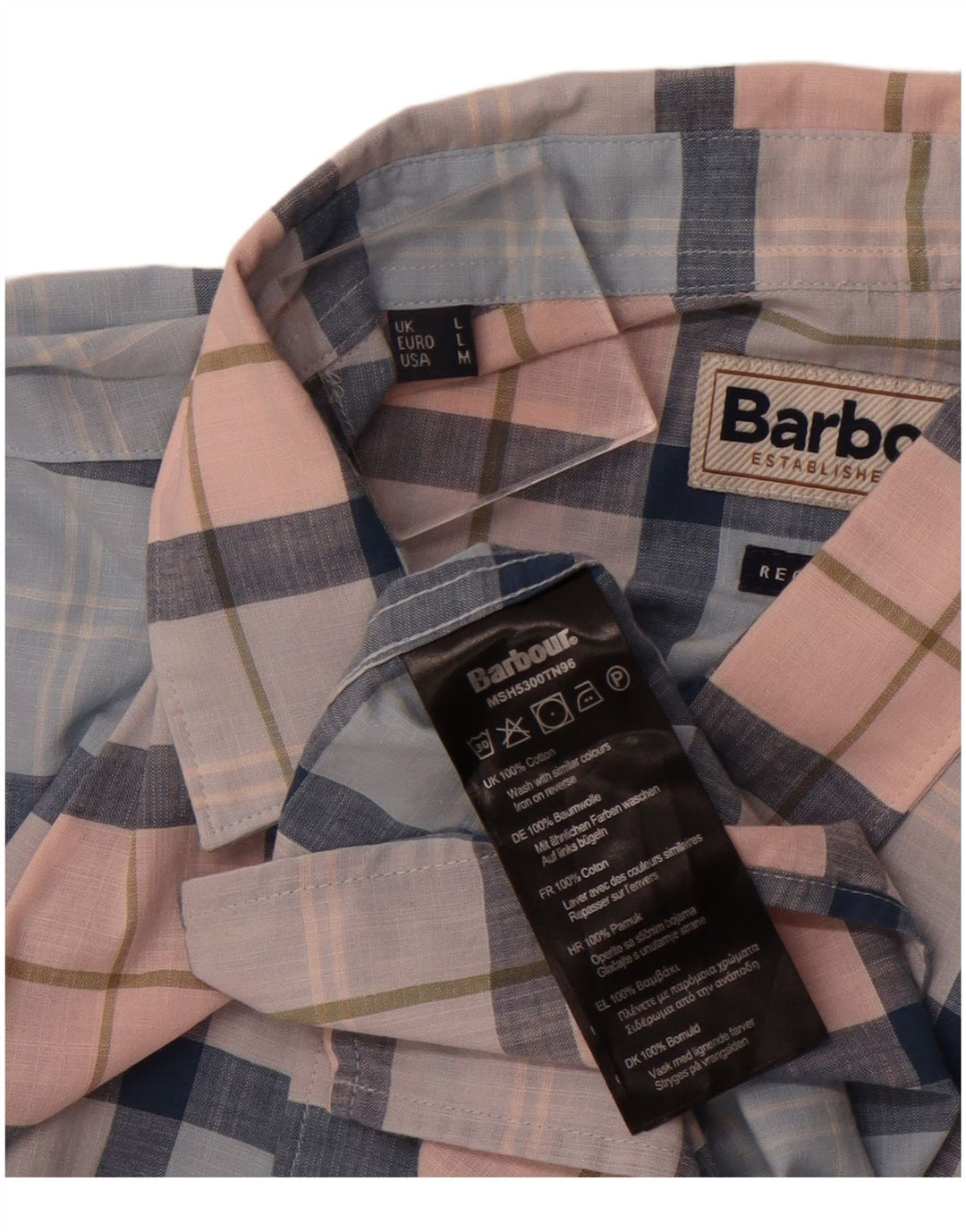 BARBOUR Chemise à manches courtes pour hommes, coupe régulière, en coton à carreaux bleu moyen