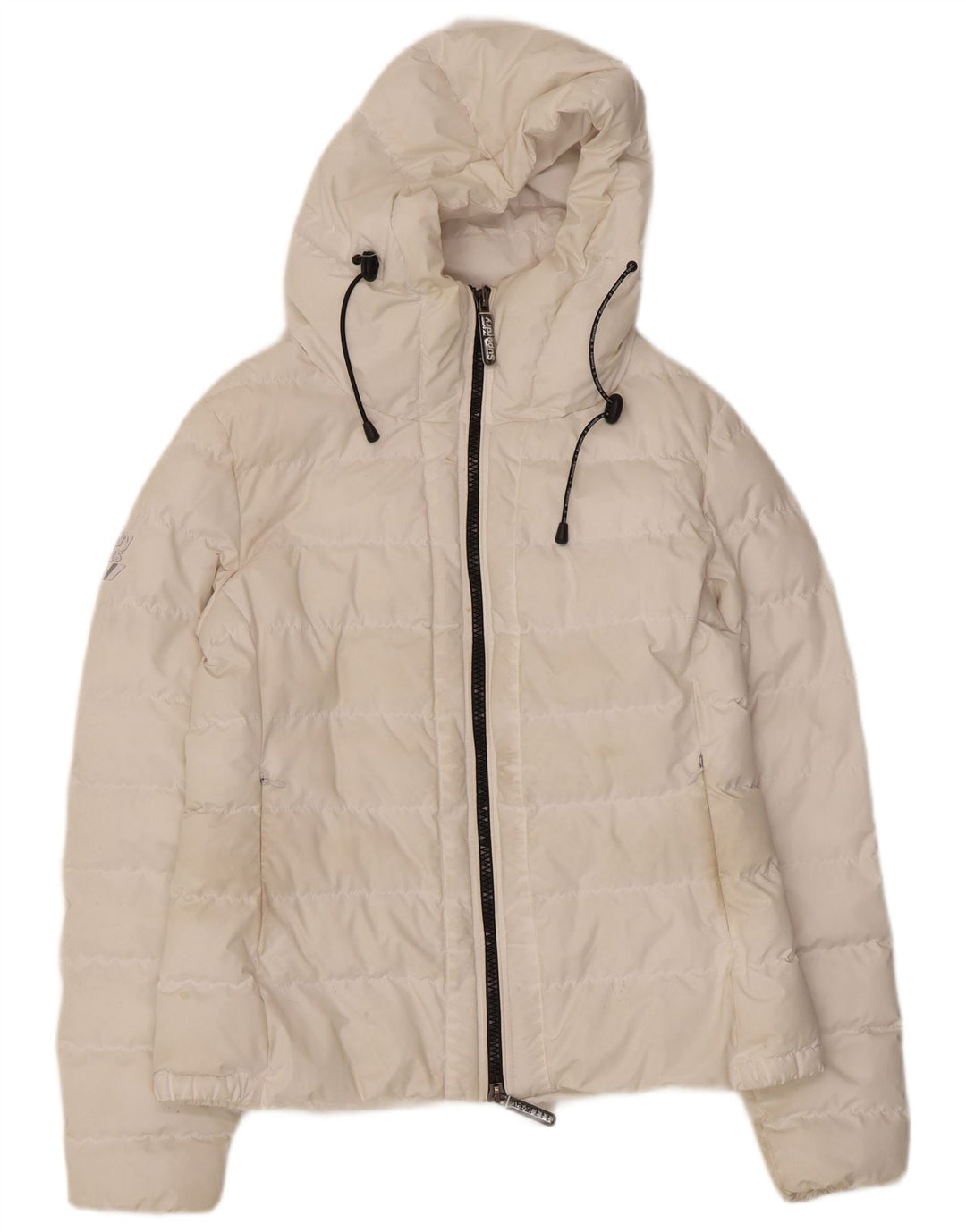 Superdry Veste matelassée à capuche pour femme UK 12 Medium Blanc Polyester