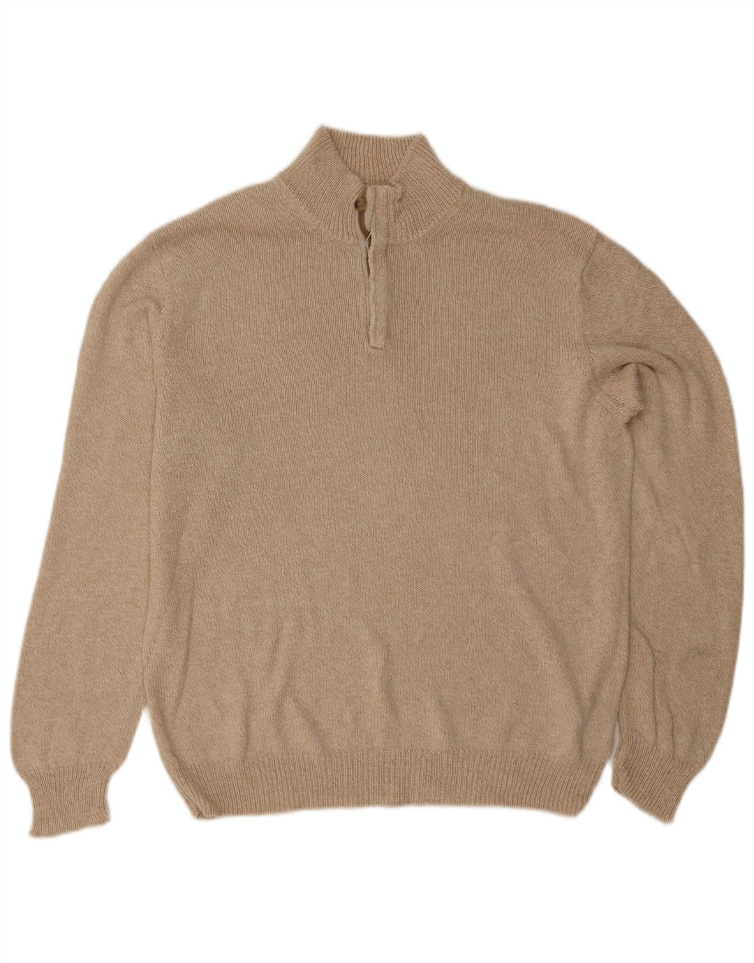 Massimo Dutti Pull à col boutonné pour homme en coton beige Large