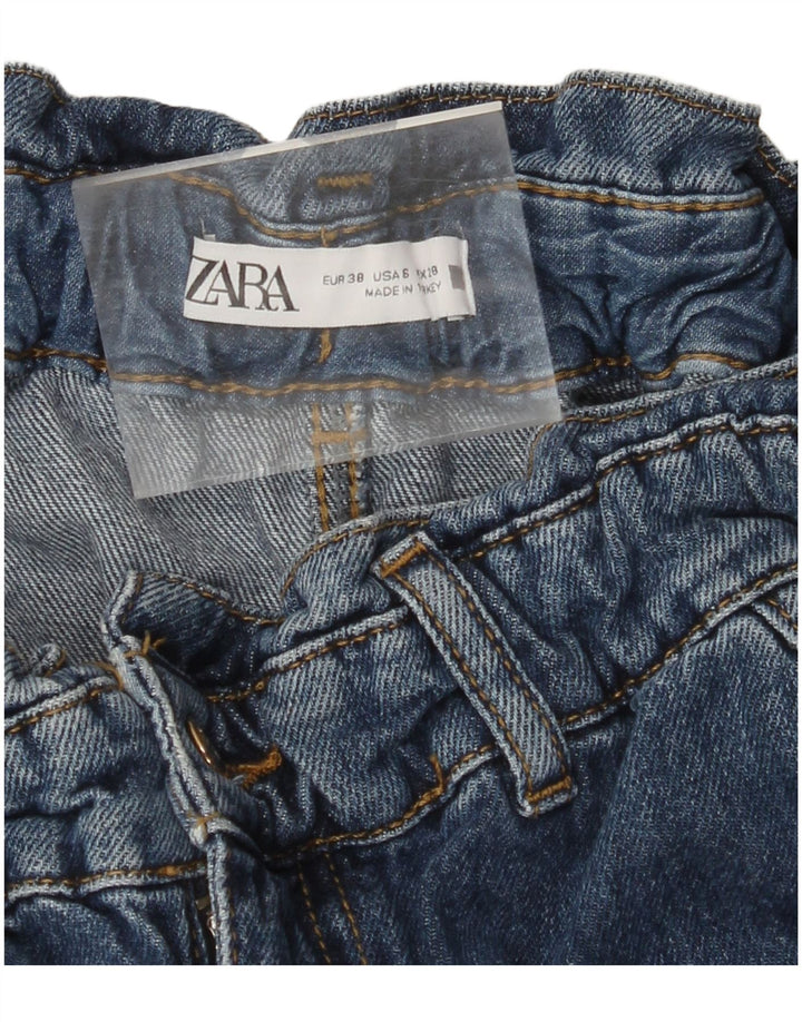 ZARA Jean court ample taille haute pour femme EU 38 Small W28 L25 Bleu