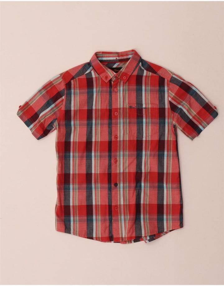 BEN SHERMAN Chemise à Manches Courtes Garçon 8-9 ans Coton à Carreaux Rouge