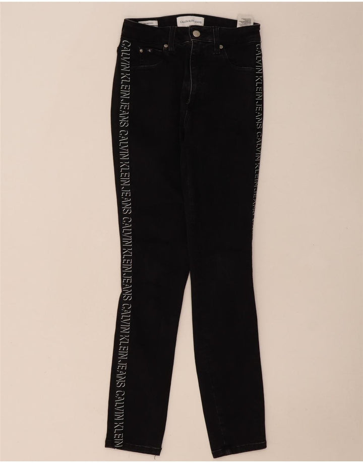 CALVIN KLEIN Jean Skinny Graphique Femme W27 L30 Coton Noir