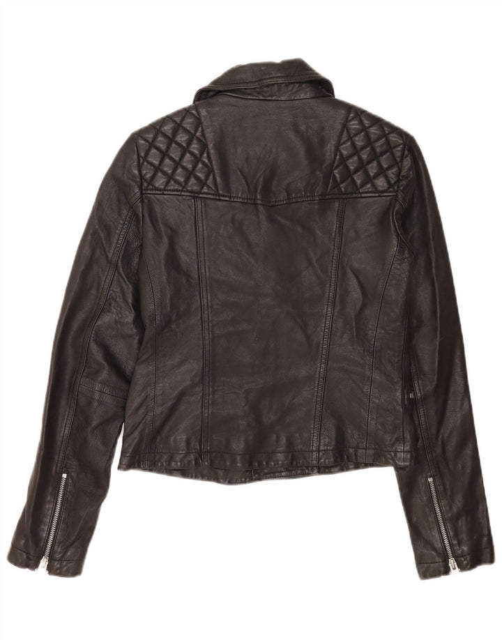 All Saints Veste de motard en cuir court pour femme UK 8 Small Noir