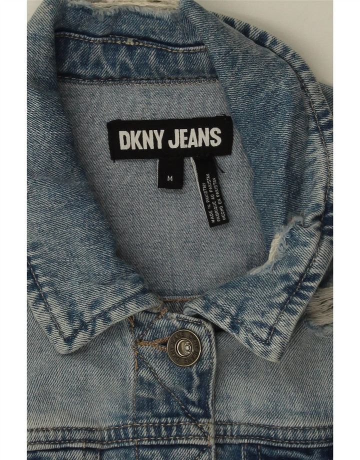 Dkny Veste en jean effet vieilli pour femme UK 14 Bleu moyen Coton