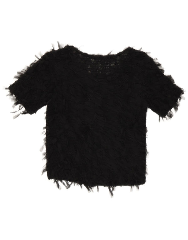 Zara Womens Crop See Through Blouse Top UK 8 Petit Noir