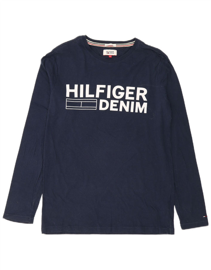 TOMMY HILFIGER Haut graphique à manches longues pour hommes en coton bleu marine grand