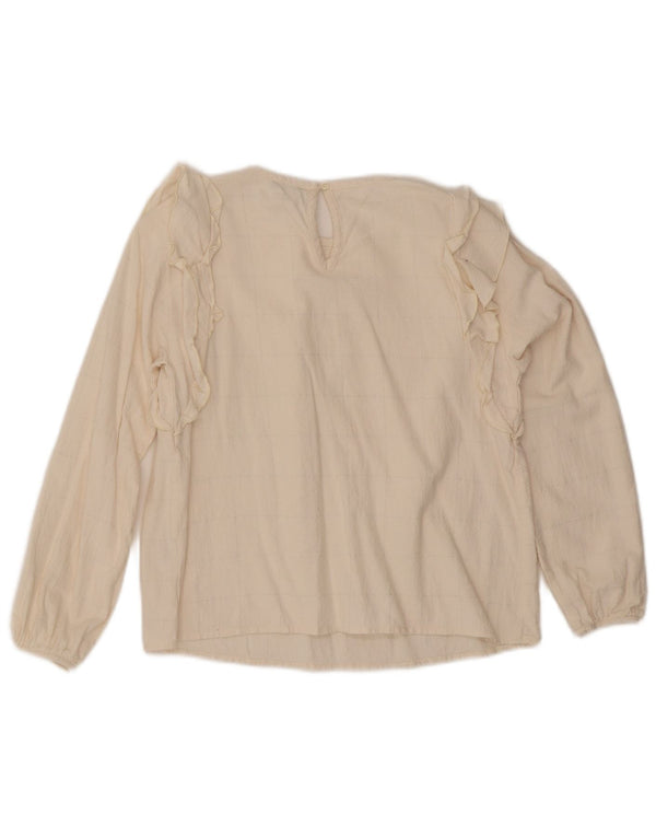 Benetton Haut Chemisier à Volants sur le Devant Fille 11-12 Ans 2XL Blanc Cassé à Carreaux