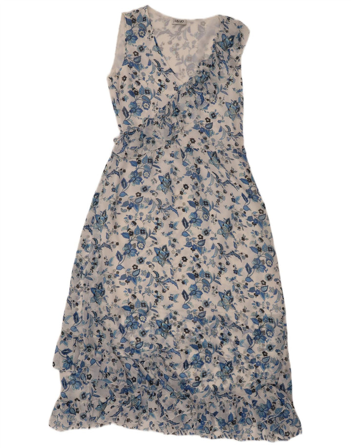 LIU JO Robe longue sans manches à volants pour femme IT 40 Petit motif floral blanc
