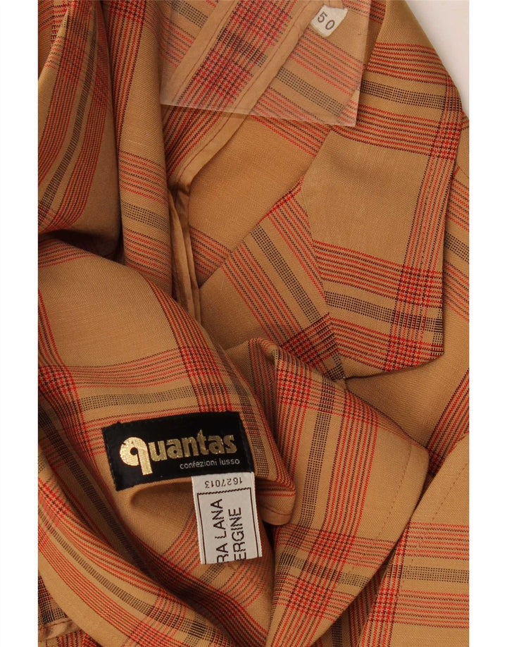 Quantas Veste blazer à 2 boutons pour homme IT 50 en laine à carreaux marron