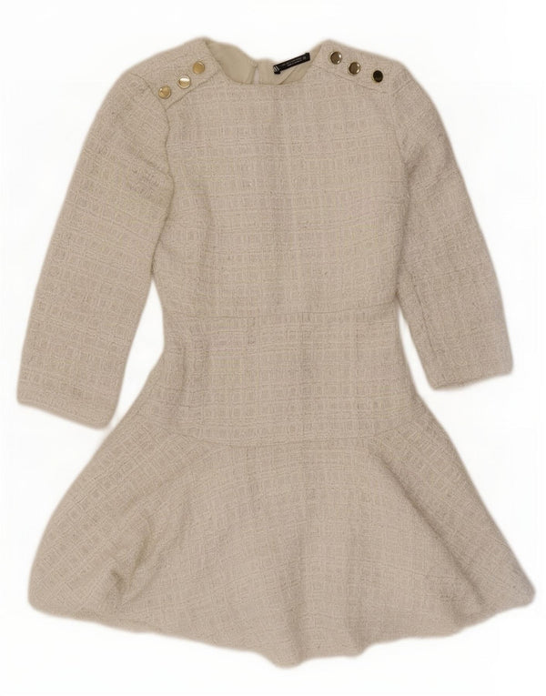 Zara Robe trapèze à manches 3/4 pour femme UK 6 XS Blanc Polyester