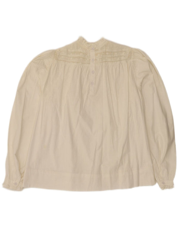 vintage Femmes Manches Longues Blouse Top UK 14 Moyen Blanc Floral