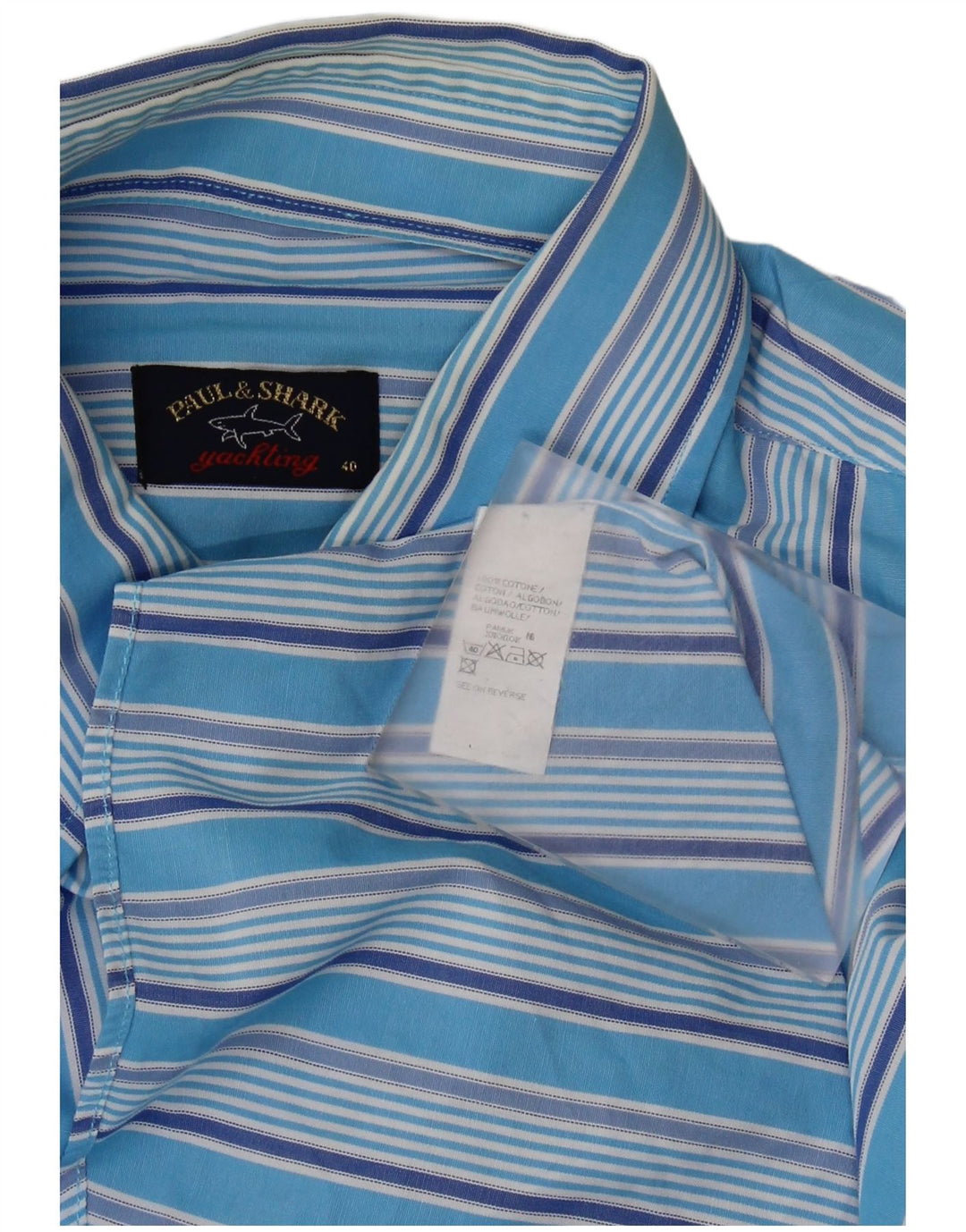 Paul & Shark Chemise Homme Taille 40 Coton Rayé Bleu Moyen