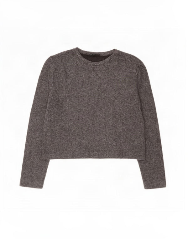 Zara Womens Crop Boat Neck Jumper Sweater UK 16 Large Gris Coton