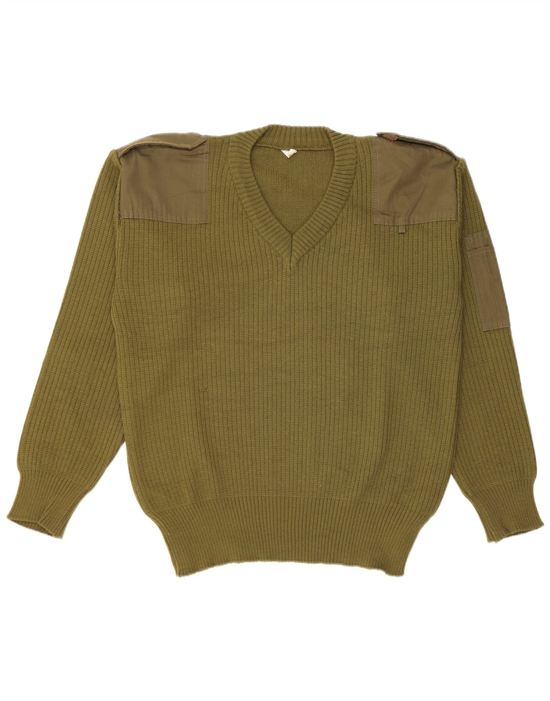 vintage Homme Militaire Col V Pull Pull Kaki Moyen
