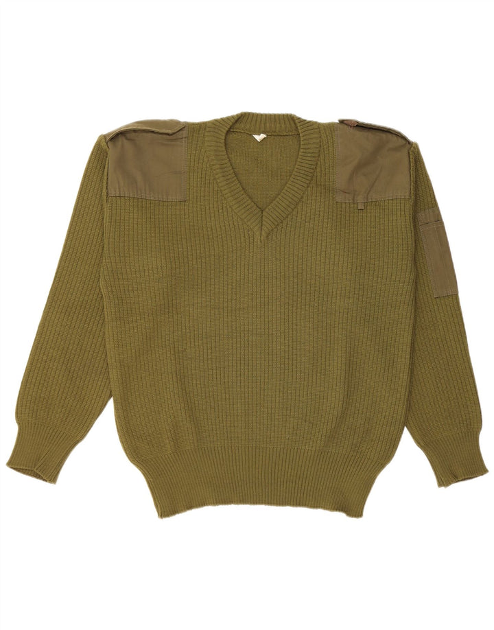 vintage Homme Militaire Col V Pull Pull Kaki Moyen