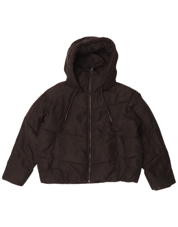 Zara Veste matelassée à capuche surdimensionnée pour femme UK 10 Small Noir Polyester