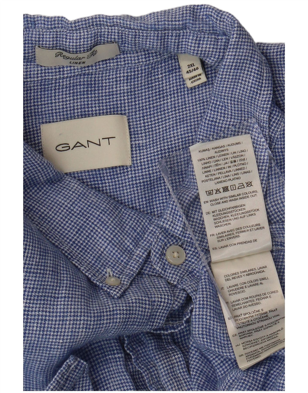 GANT Chemise à manches courtes coupe régulière pour homme taille 45/46 2XL pied-de-poule bleu
