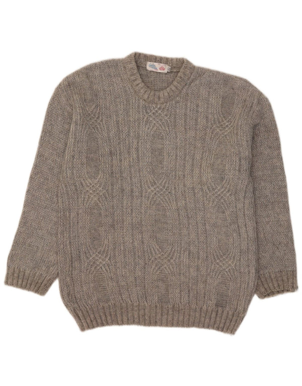 vintage Mens Crew Neck Jumper Pull XL Gris Géométrique