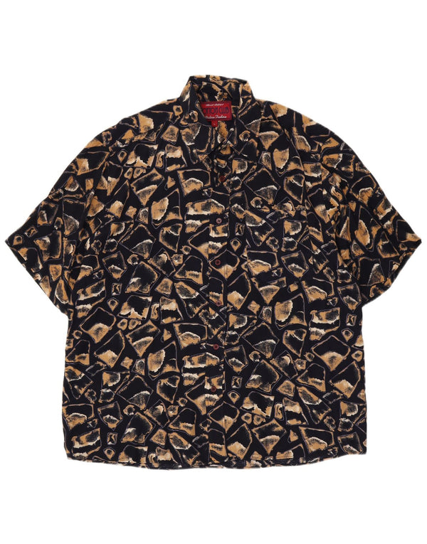 Cotton Club Chemise à manches courtes pour homme en viscose géométrique noire