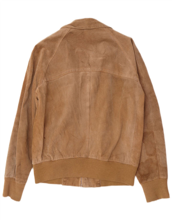 vintage Mens Suede Bomber Jacket UK 38 Beige Moyen