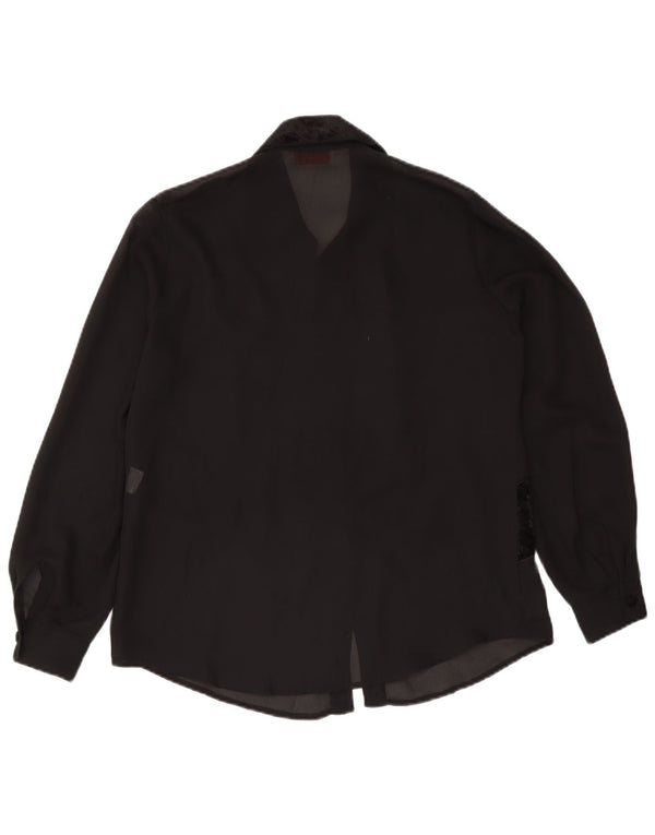 Chemisier chemise femme vintage IT 46 grand polyester rayé noir