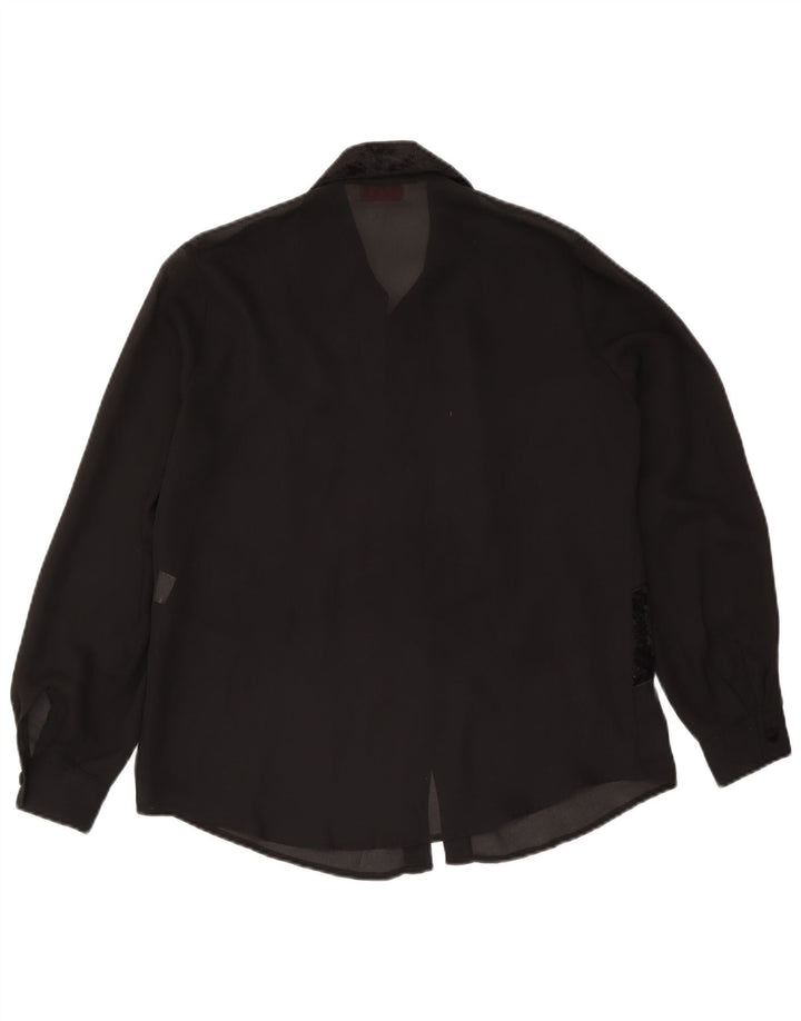 Chemisier chemise femme vintage IT 46 grand polyester rayé noir