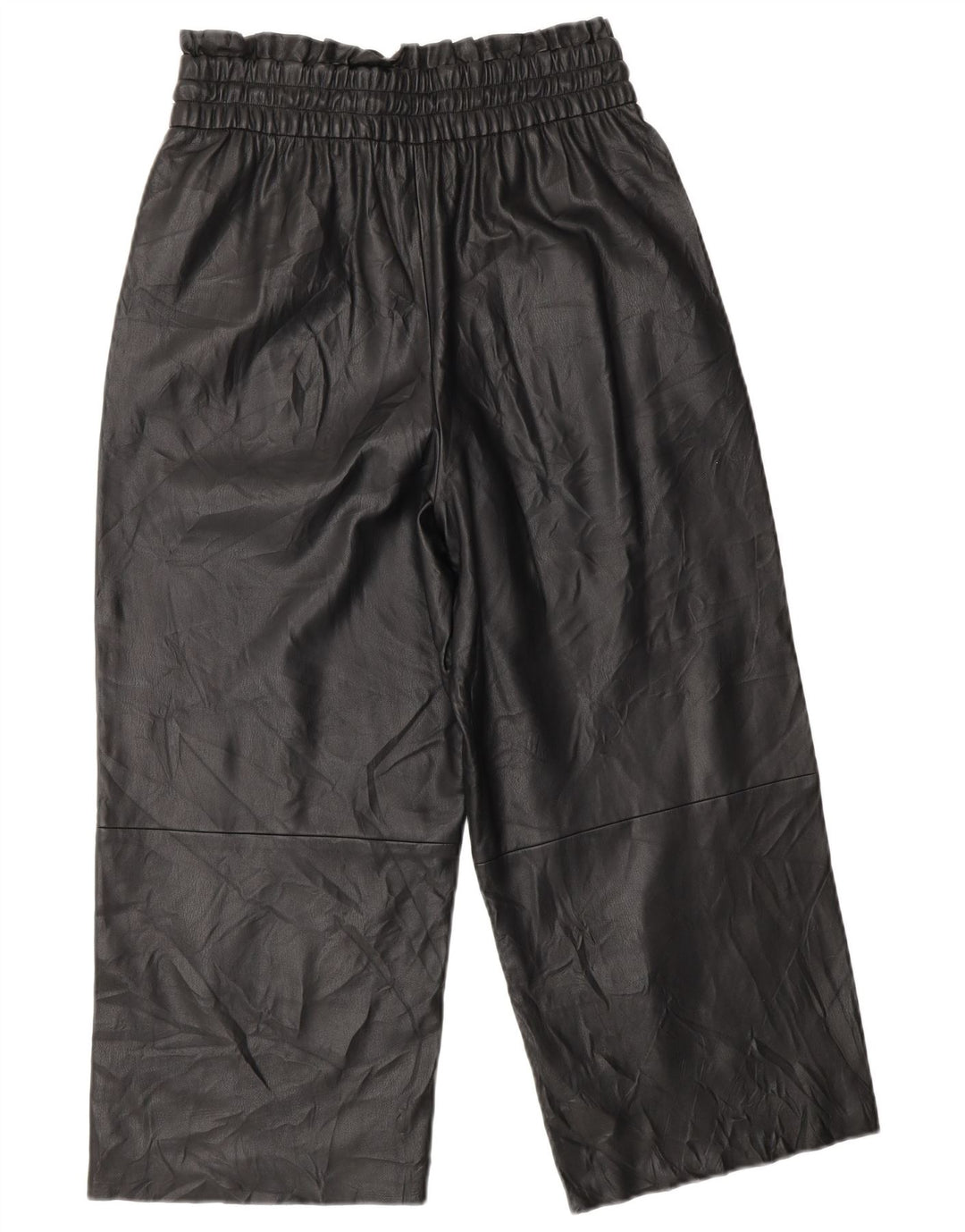 ZARA Pantalon court en similicuir à jambe large pour femme XS W25 L20 Noir