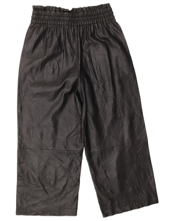 ZARA Pantalon court en similicuir à jambe large pour femme XS W25 L20 Noir