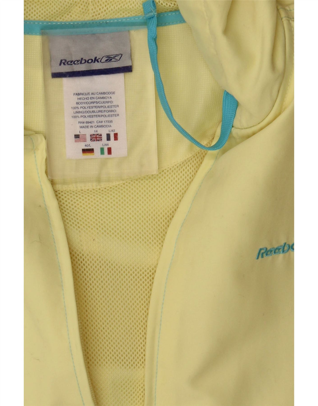 Reebok Veste de pluie à capuche pour femme UK 44 Large Jaune Polyester