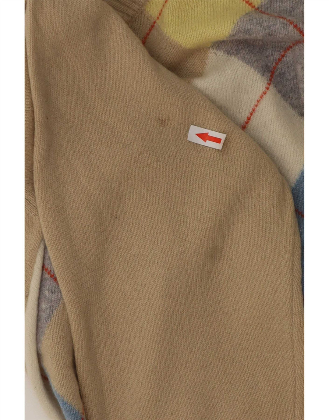 Benetton Pull col V pour homme en laine beige à losanges/diamants
